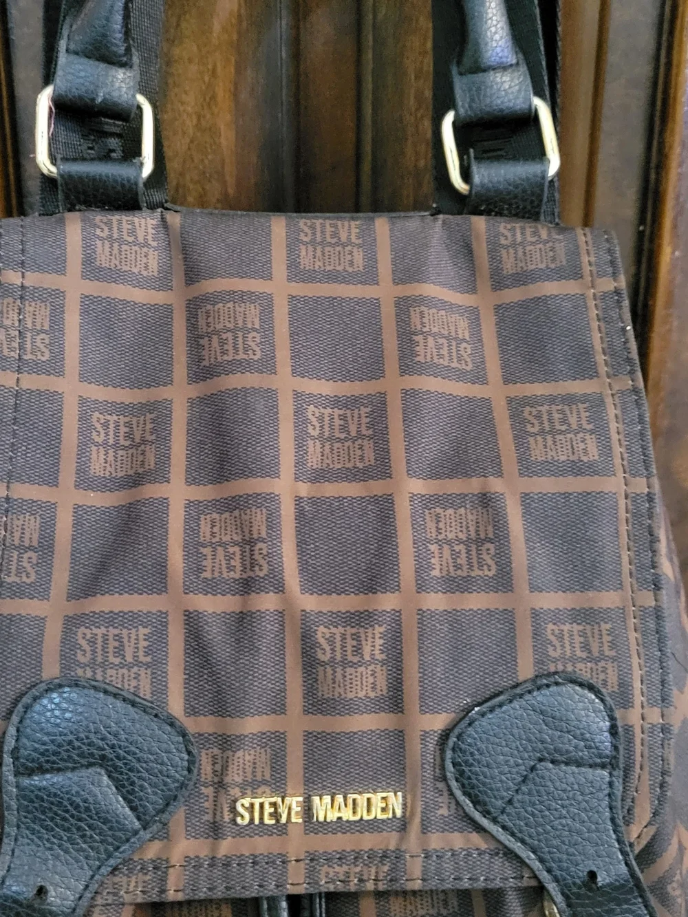 Steve Madden Brown Logo Backpack